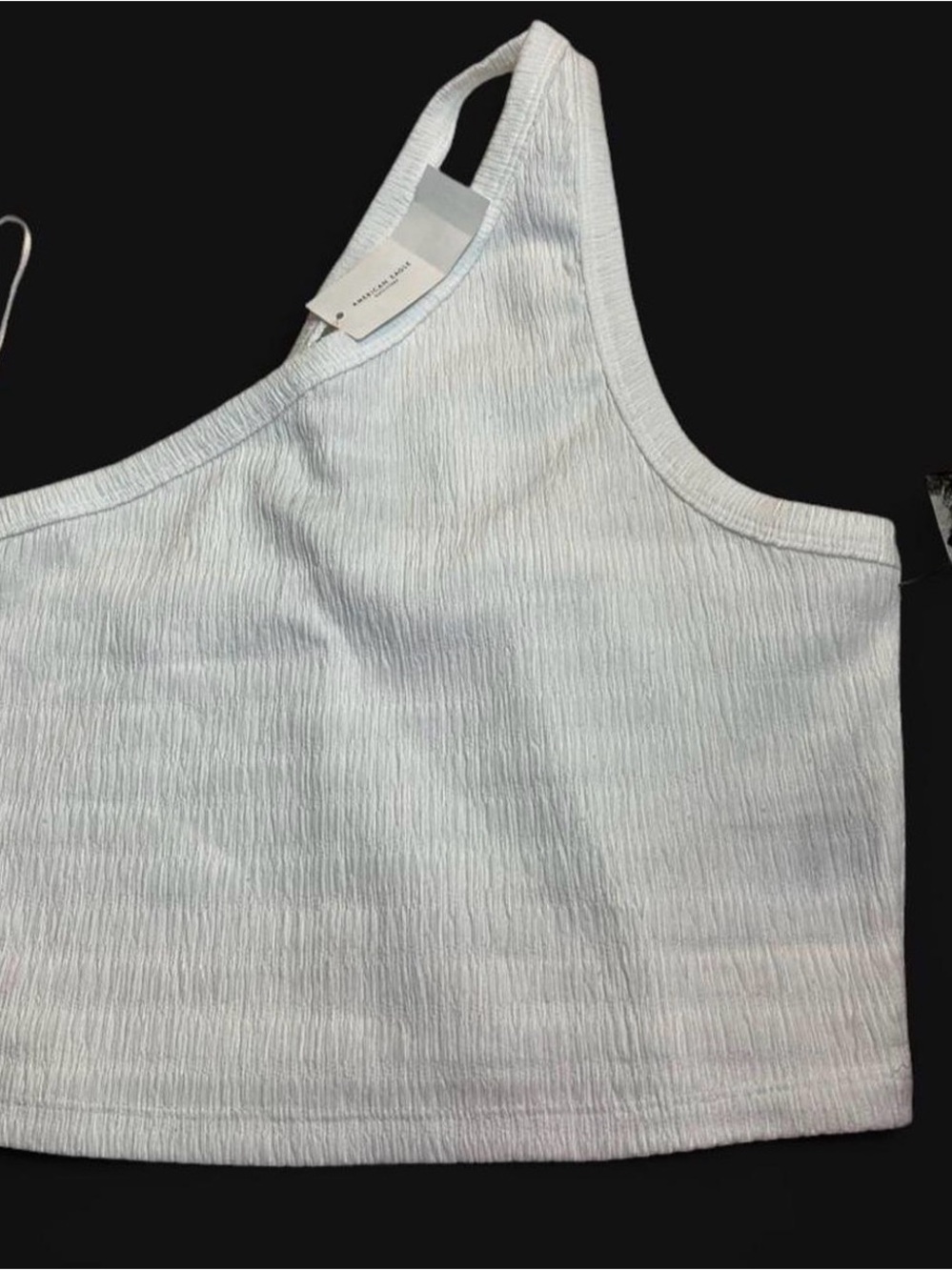 Textured White One-Shoulder Crop Tank Top